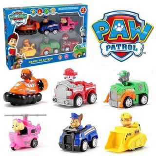 firstbuy_ของเล่นรถ Paw Patrol และผองเพื่อน มีลานเข็นเล่นได้ มี 6 ตัวในกล่อง ขนาด 6-8 ซม. ของสะสม