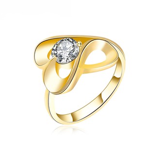 Gold Dual Hearts Crystal Silver Gold Wedding Ring แหวนหัวใจ แหวนคริสตัล