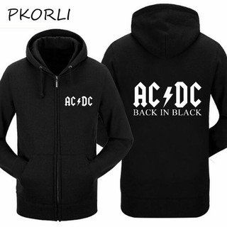 Pkorli Rocksir Ac Dc เสื้อกันหนาวหมวกผู้ชายฮิปฮอปวงร็อค Acdc กลับมาในสีดำ Streetwear ซิป Jiacket Hoody