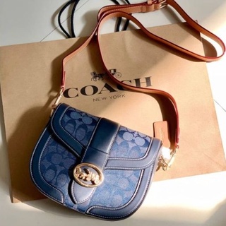 COACH GEOEGIE SADDLE BAG IN SIGNATURE CHAMBRAY