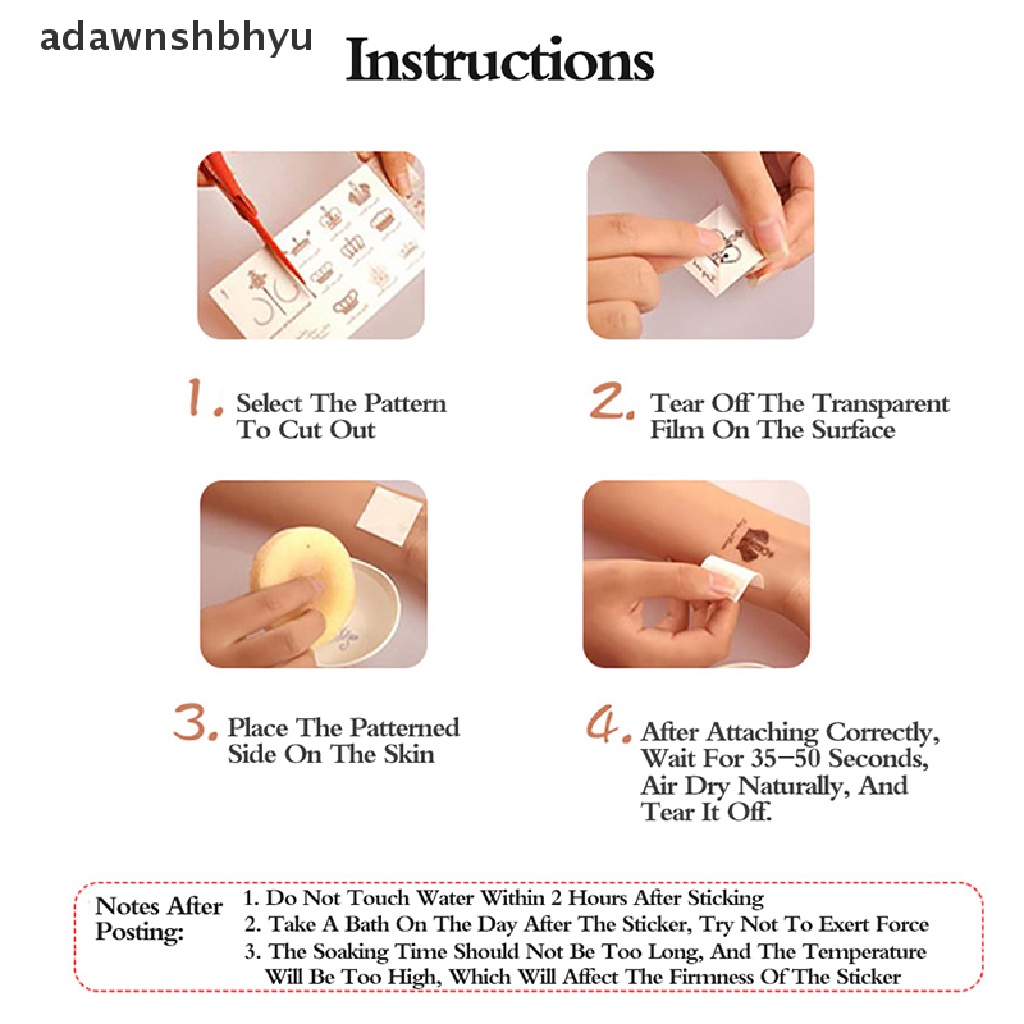 adawnshbhyu-สติกเกอร์รอยสักชั่วคราว-ลายตัวอักษร-สีดํา-กันน้ํา