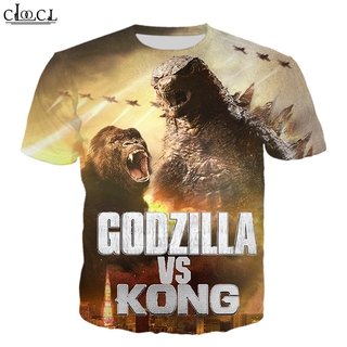 เสื้อยืดแขนสั้นพิมพ์ลาย Godzilla Vs Kong 3 D สไตล์ฮิปฮอป
