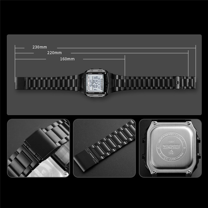 skmei-นาฬิกาข้อมือดิจิตอลสําหรับผู้ชายกันน้ํามีไฟ-led