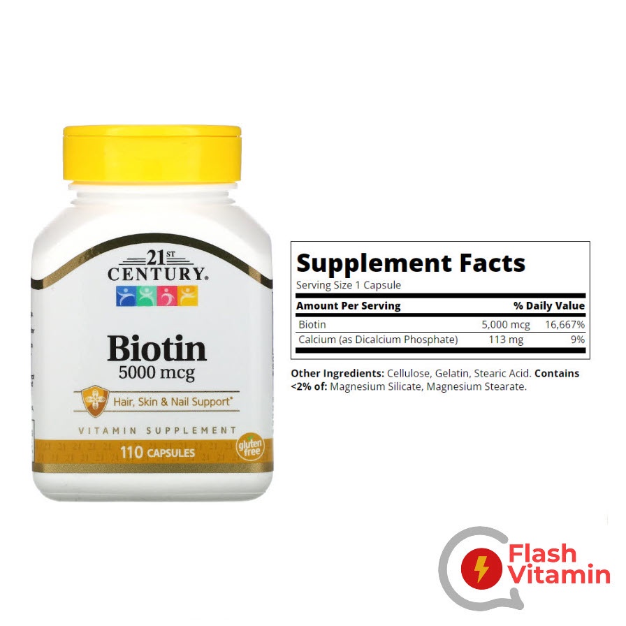 ภาพสินค้า21st Century , Biotin (ไบโอติน) 800 mcg / 5,000 mcg /10,000 mcg จากร้าน flashvitamin บน Shopee ภาพที่ 2