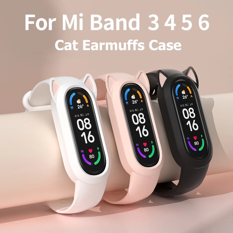 ราคาและรีวิวFashion Cat Earmuffs Case Silicone Strap For Xiaomi Mi Band 6 5 4 3
