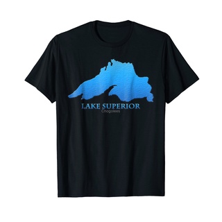 เสื้อยืดผ้าฝ้ายพิมพ์ลายคลาสสิก เสื้อยืด พิมพ์ลาย Lake Superior Outline Great Lakes สไตล์คลาสสิก ไม่ซ้ําใคร สําหรับผู้ชาย