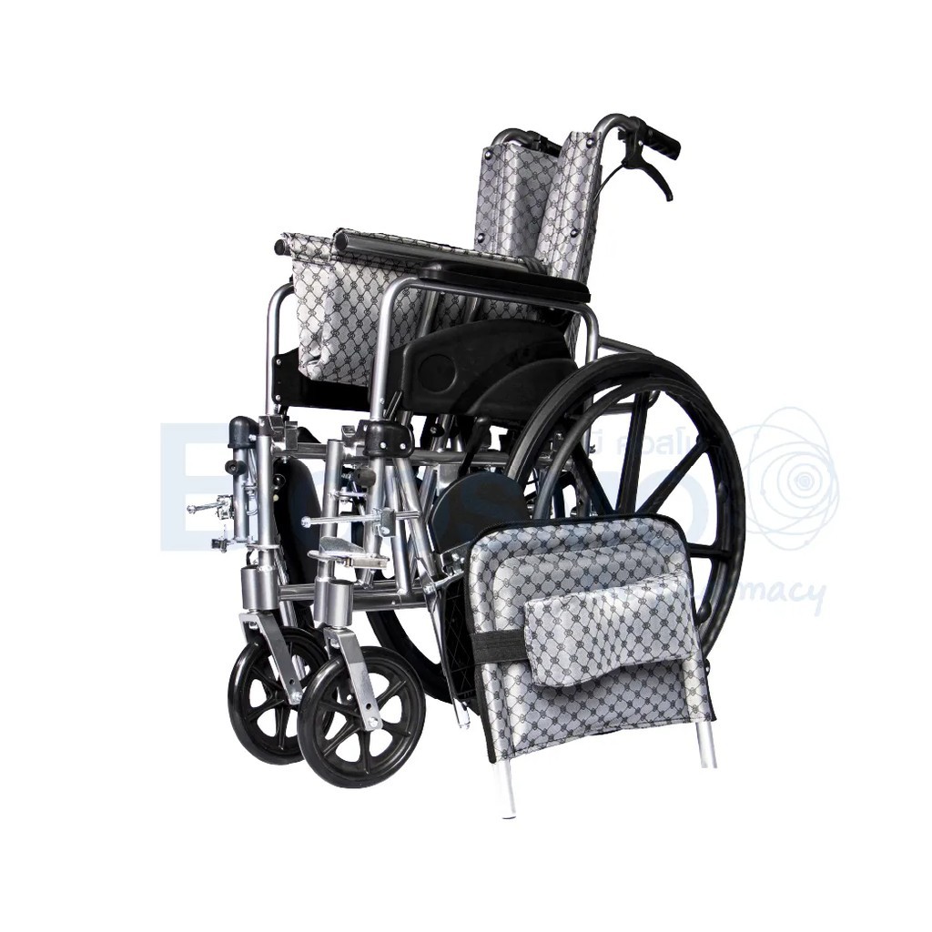 รถเข็นปรับนอน-รถเข็นอัลลอยด์ปรับนอน-เบาะผ้าเทา-y955-wheelchair-ปรับเอนนอนได้-180-องศา