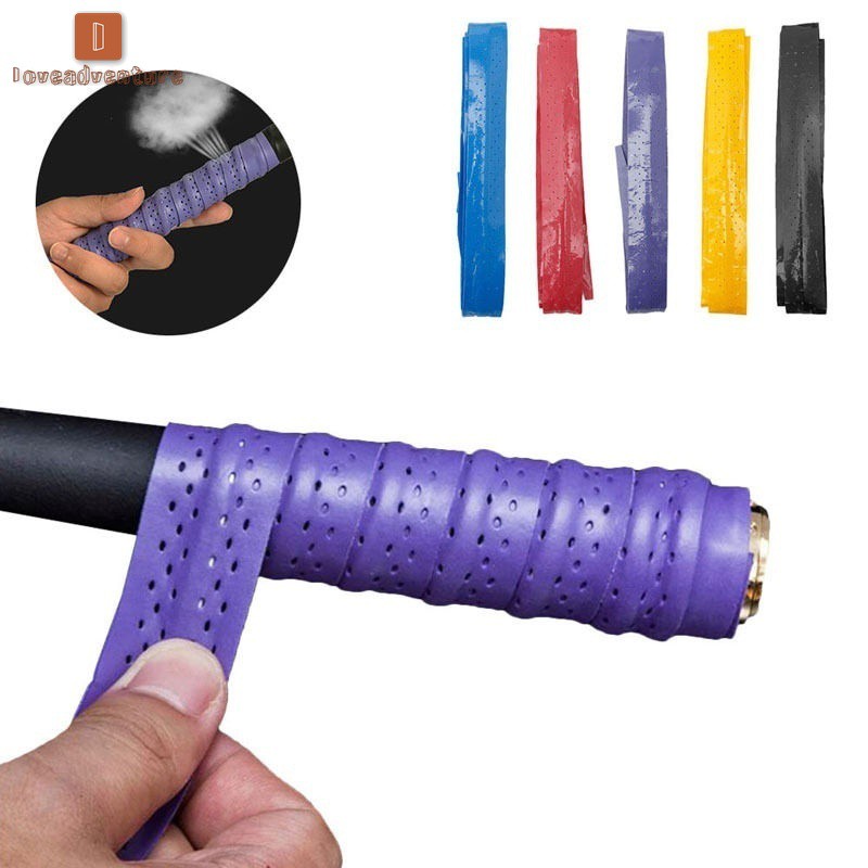 ราคาและรีวิวLV 5 Colors Anti Slip Racket Over Grip Roll Tennis Badminton Squash Handle Tape