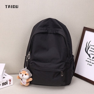 สินค้า TAIDU [ไม่มีจี้] กระเป๋านักเรียนสไตล์เกาหลีสีเรียบง่ายความจุขนาดใหญ่กระเป๋าเป้สะพายหลังไนลอน