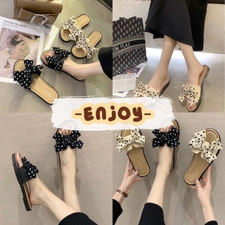 🍓EnJoy🍓 พร้อมส่ง (LT-Bow)รองเท้าแฟชั่นผู้หญิง  รองเท้าสไตล์เกาหลี ใส่สบาย