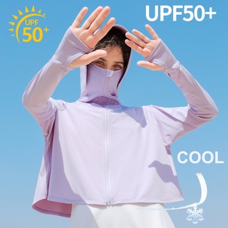 เสื้อคลุมกันแดด แขนยาว มีฮู้ด แต่งซิป UPF 50+ สําหรับผู้หญิง ใส่ว่ายน้ํา กัน UV SPF