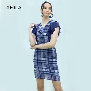 AMILA Dress AM-D902 ชิฟฟอนด๊อบบี้ แขนสั้น IGPU21-7
