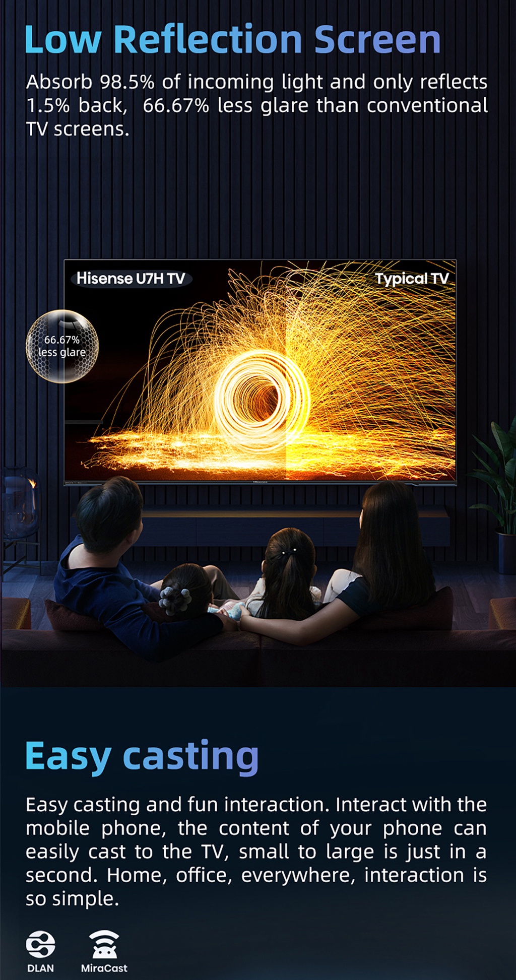 มุมมองเพิ่มเติมของสินค้า Hisense TV 65EU7H ทีวี 65 นิ้ว 4K 120Hz ULED VIDAA U6 Quantum Dot Colour Smart TV Voice control /DVB-T2 / USB2.0/3.0 / HDMI /AV