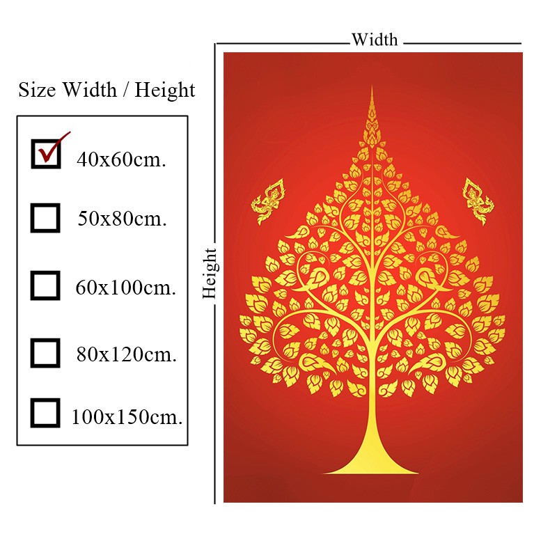 ภาพติดผนัง-ต้นโพธิ์เทวดาสาธุพื้นแดง-กาวในตัว