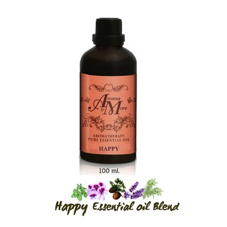 Aroma&amp;Mor Happy Essential oil blend 100% น้ำมันหอมระเหยสูตรผสม สัมผัสความรู้สึกสดใสกับโทนดอกไม้ ความอบอุ่นของWoody 100ML