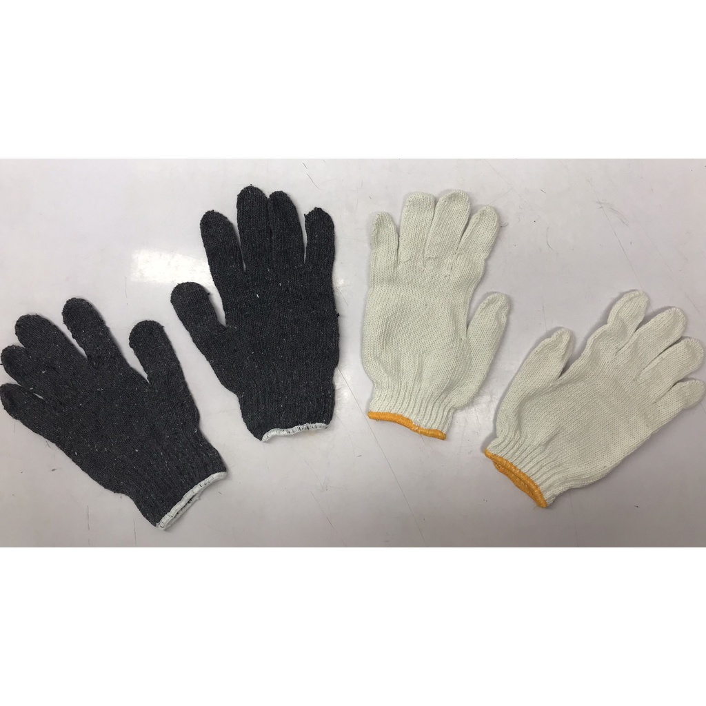 ถุงมือผ้าทอ-7-ขีด-สีขาวขอบเหลือง-สีเทา-แพ็ค-12-คู่-ถุงมือทอด้ายดิบ