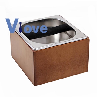 Coffee Knock Box Stainless Steel Wood Coffee Grounds Container Box