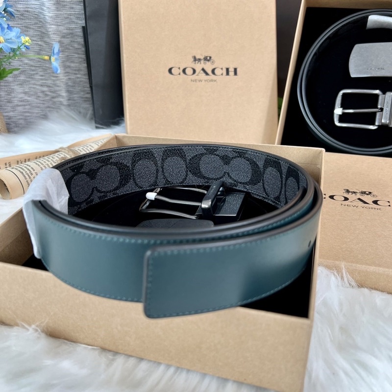 ผ่อน0-เซ็ทเข็มขัดชาย-กล่อง-coach-boxed-plaque-and-harness-buckle-reversible-belt-38-mm-c6812-ลายซีสีเทาดำ-เขียว-2-หัว