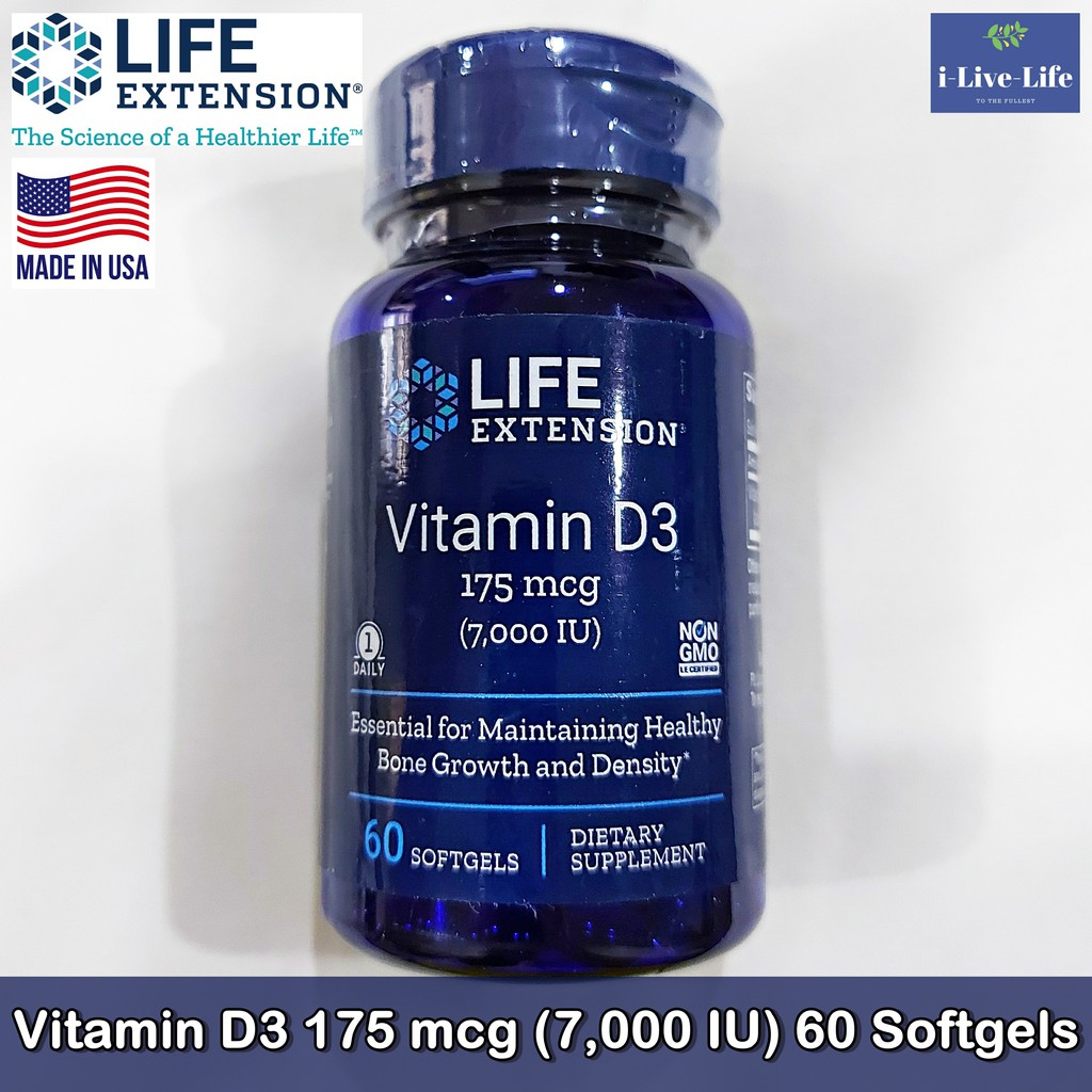 วิตามินดี 3 Vitamin D3 175 mcg (7,000 IU) 60 Softgels - Life Extension ...