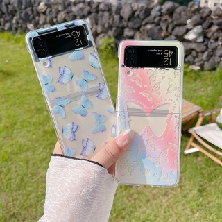 เคสโทรศัพท์มือถือแบบแข็ง ใส ลายผีเสื้อ สําหรับ Samsung Galaxy Z Flip 5 4 3 ZFlip Flip5 Flip3 Flip4