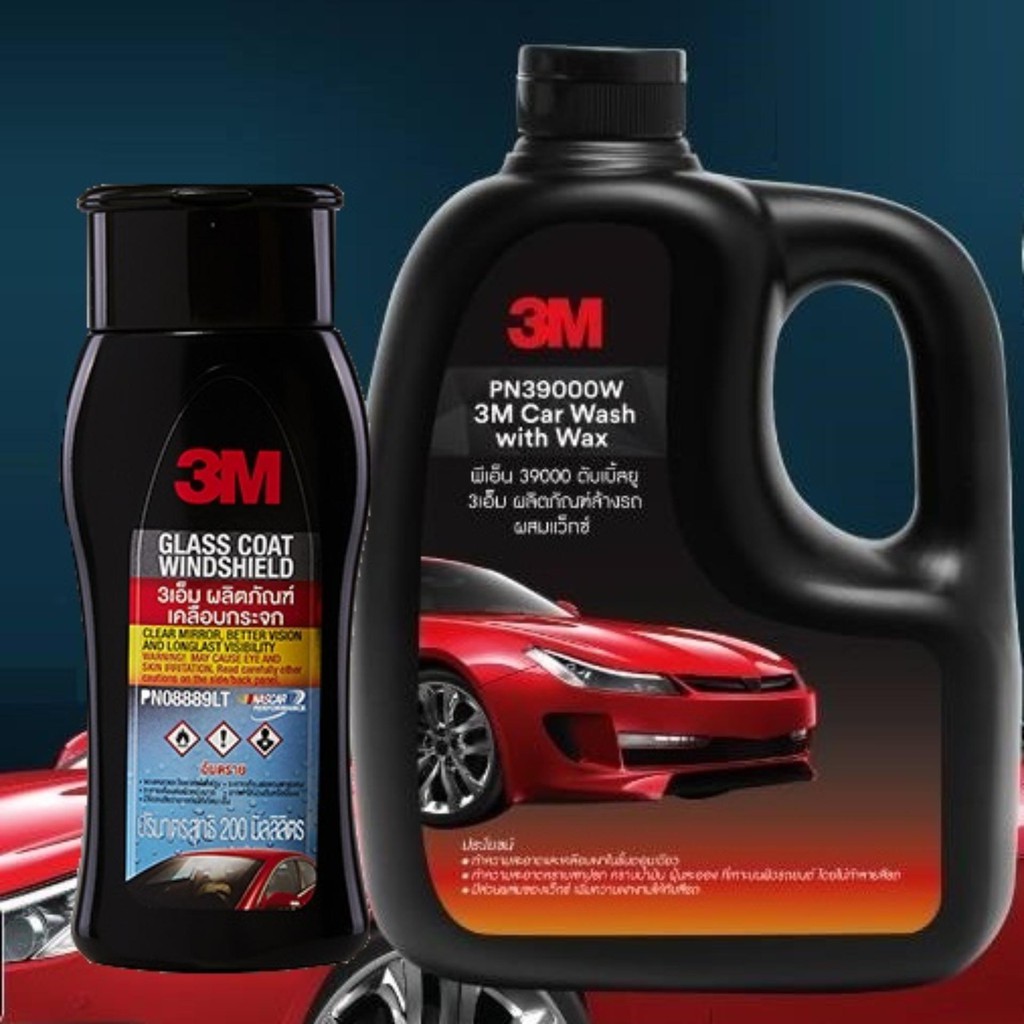 3M ล้างรถผสมแว๊กซ์ 1ลิตร & เคลือบกระจกป้องกันน้ำเกาะ 200 ml. Glass