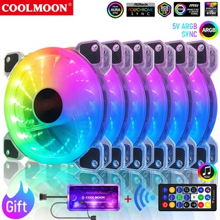 Coolmoon พัดลมระบายความร้อน RGB 120 มม. 5in1 พร้อมฮับควบคุม ARGB เสียงเงียบ สําหรับคอมพิวเตอร์ PC