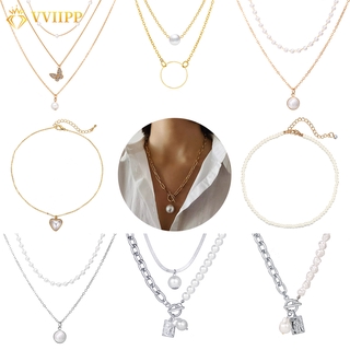 ภาพหน้าปกสินค้าFashion Korean Female Pearl Necklace Personalized Heart Chain Lock Pendant Jewelry Accessories ที่เกี่ยวข้อง