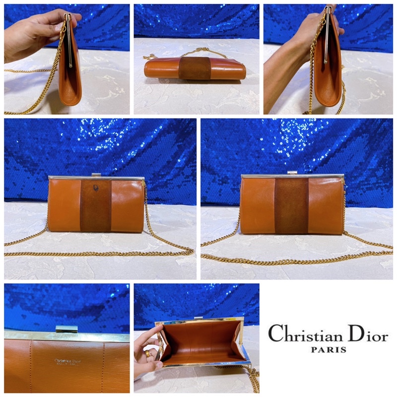 christian-dior-brown-leather-shoulder-bag-vintage-แท้