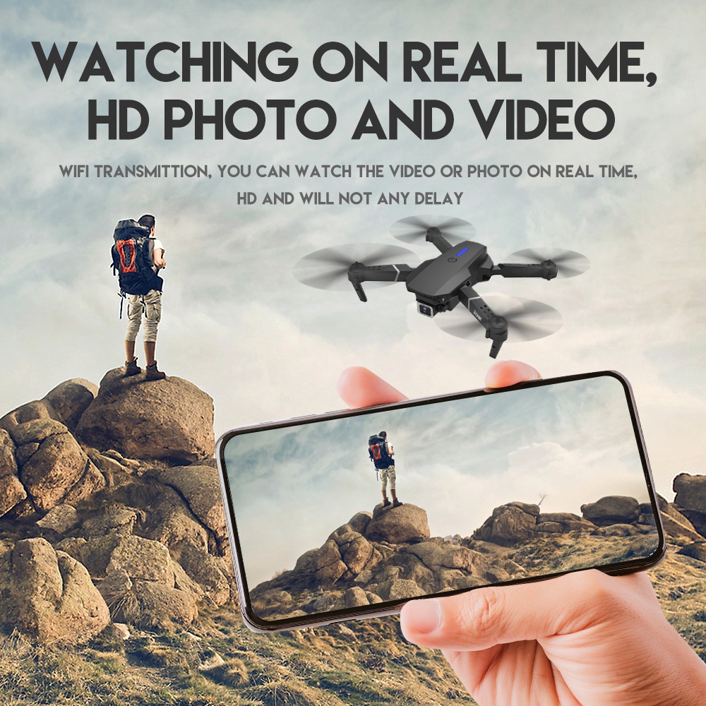 ภาพสินค้าโดรน E88 Pro Drone โดรนติดกล้อง 4K กล้องคู่ กล้อง2ตัว ถ่ายภาพ บินนิ่ง ถ่ายวีดีโอ กล้อง โดรนไร้สา จากร้าน kd54lki1qc บน Shopee ภาพที่ 4