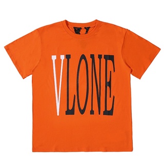 [S-5XL]เสื้อยืดแขนสั้นลําลอง ผ้าฝ้าย พิมพ์ลาย Big V Print Vlone พลัสไซซ์ สีส้ม แฟชั่นคู่รัก สําหรับผู้ชาย และผู้หญิง