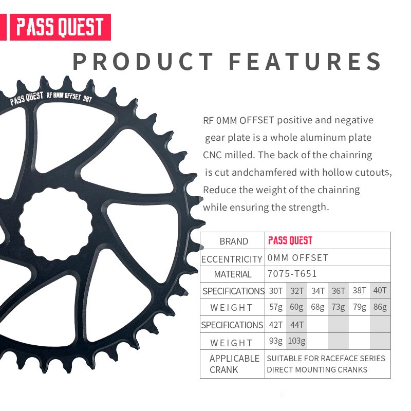 pass-quest-จานหน้าจักรยานเสือภูเขา-0-มม-ออฟเซต-0t-32t-34t-36t-38t-40t-42t-44t-สําหรับ-raceface-series-mtb