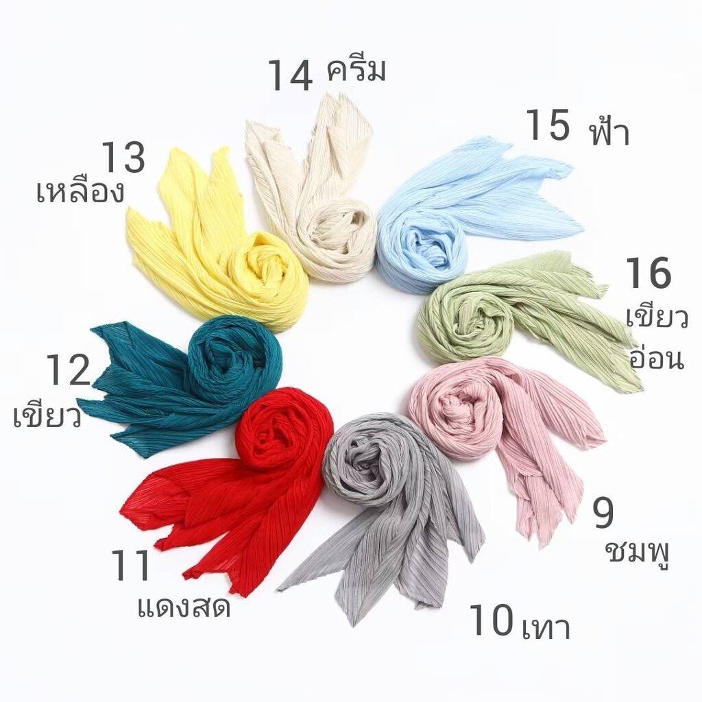 best-seller-2muay-pleat-scarf-ผ้าพันคอผ้าพันคออัดพลีท-รุ่น-gjo988-16สี-free-size-basic-pleated-scarf