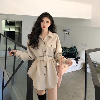 🔥Hot Sale เสื้อโค้ทผ้าขนสัตว์สไตล์เกาหลีสำหรับผู้หญิง 2019 ฤดูใบไม้ร่วงและฤดูหนาวแฟชั่นอินเทรนด์เอวหลวมเสื้อขนสัตว์ขนาด