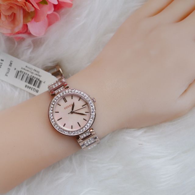 สด-ผ่อน-นาฬิกา-fossil-karli-three-hand-pastel-pink-stainless-steel-watch-bq3468-หน้าปัด-34-มิล