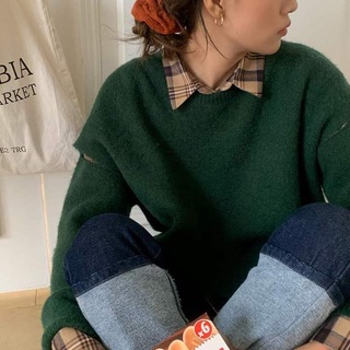 cpjgirlxx | Pumpkin Sweater - 2color *limited เสื้อกันหนาวไหมพรมผ่าไหล่ oversized