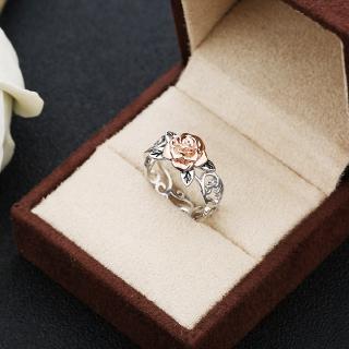 แหวนหมั้นแหวนแต่งงานผู้หญิงรูปดอกกุหลาบสองโทนสีสไตล์ยุโรป