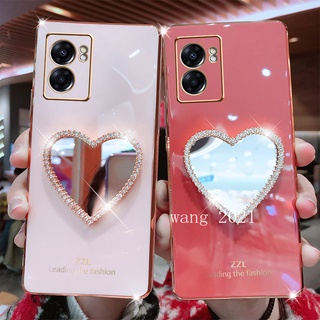 2022 New Phone Case เคส OPPO A77 5G A57 A96 A76 4G 2022 Casing Electroplating Straight Edge with Heart-shaped Shiny Mirror Protective Fashion Soft Case เคสโทรศัพท์