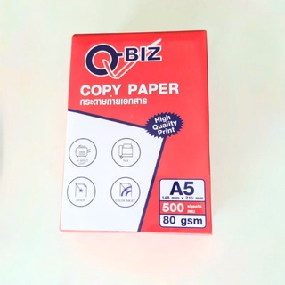 ภาพขนาดย่อของภาพหน้าปกสินค้ากระดาษถ่ายเอกสาร A5 80แกรม 1รีม ( 500แผ่น ) ขนาดเล็กเท่ากับครึ่งของกระดาษA4 Q-BIZ Paper Copy ยี่ห้อ คิวบิซ ครึ่งรีม จากร้าน parkpoom2001 บน Shopee