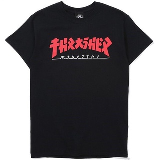 เสื้อยืดTHRASHER เสื้อยืดแขนสั้นพิมพ์ลายเปลวไฟสําหรับผู้ชายและผู้หญิง เสื้อยืดคอกลมผ้าฝ้าย