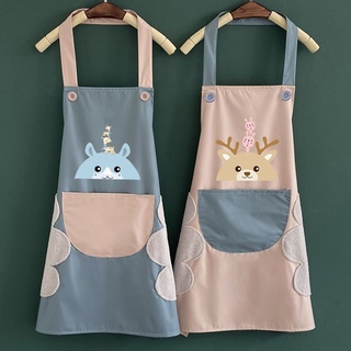 Double E Shop E0316 ผ้ากันเปื้อนกันน้ำสองชั้นเช็ดมือได้ ผ้ากันเปื้อนทําอาหาร Cooking Apron มีสไตล์ลายการ์ตูนน่ารัก