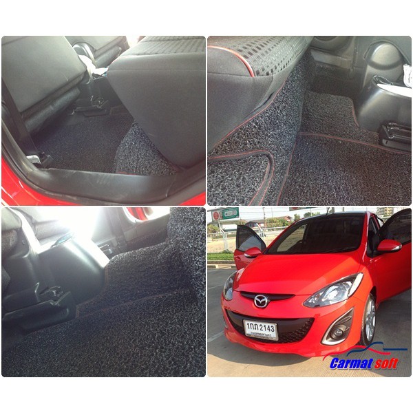 พรมดักฝุ่นไวนิล-mazda2-2010-full-option-สีดำด้ายแดง-เต็มคัน-13-ชิ้น