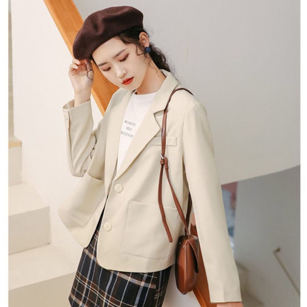 เสื้อสูทผู้หญิงใหม่เกาหลีย้อนยุคสบาย-ๆ-สั้นแขนยาวเสื้อสูท-สูทลําลอง-เสื้อ-blazer-เสื้อเบลเซอร์