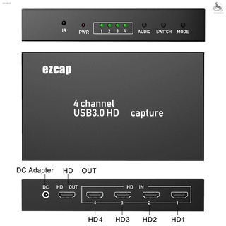 PC กล่องบันทึกวิดีโอเกม Ezcap 264 4x1 Hd 4 Channel Screen Switch Hd 1080 P 60 Fps Usb 3 . 0