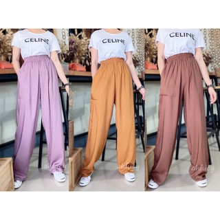 🔥พร้อมส่ง🔥กางเกงผ้าสปันวินเทจขายาวขากว้างสีพื้นผ้าพริ้วเนื้อหนา ไม่เห็นกกน.สูง170ขาไม่ลอยงานไทยจ้าา