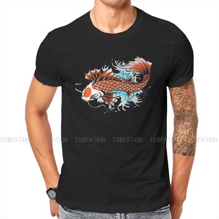 T-shirt  เสื้อยืด พิมพ์ลายกราฟฟิคปลาคาร์พ กราฟฟิค นําโชค สไตล์สตรีทS-5XL