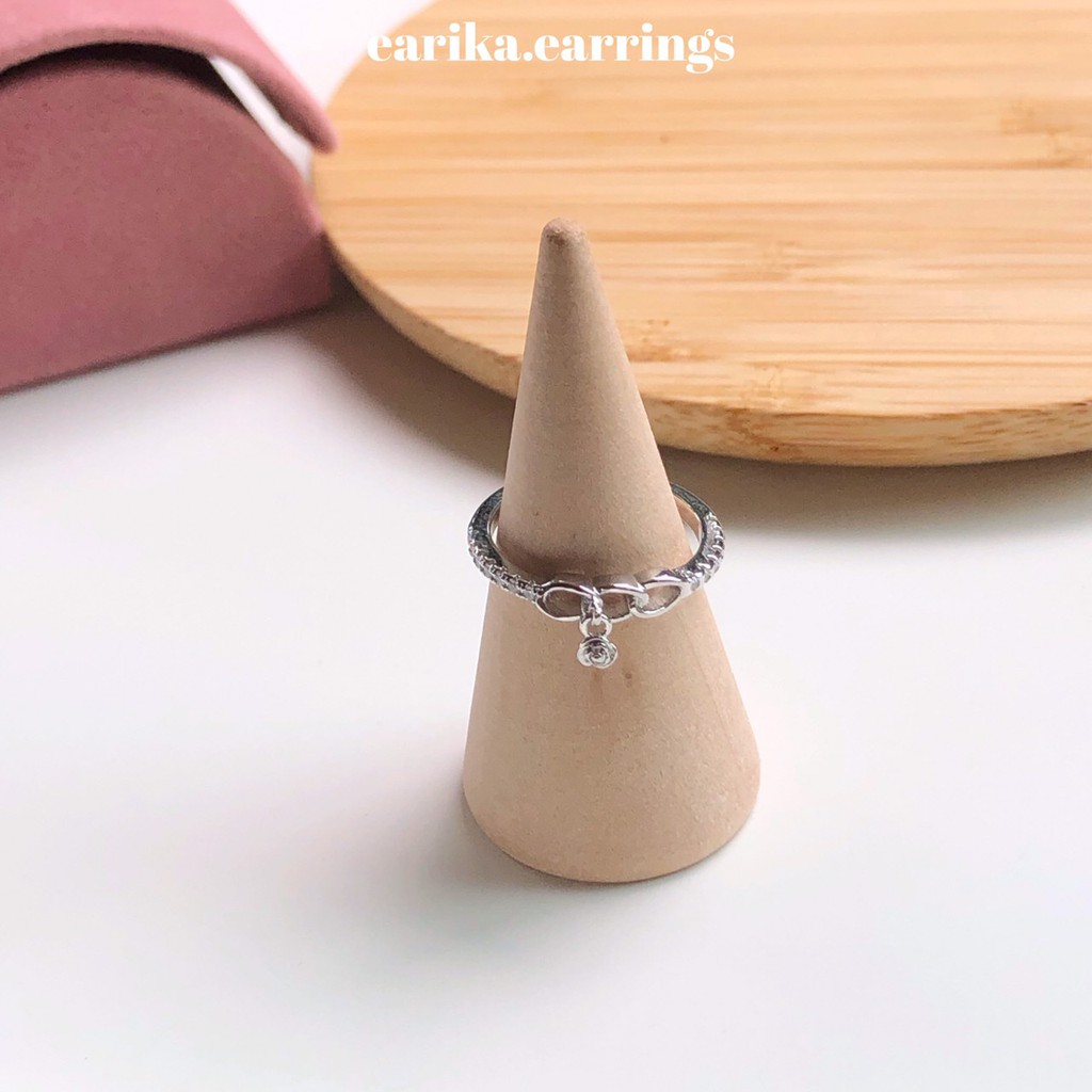 earika-earrings-mini-chain-rose-ring-แหวนเงินแท้-ฟรีไซส์ปรับขนาดได้