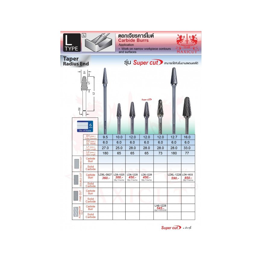 ดอกเจียรคาร์ไบด์ LD3-0313s Taper Radius End Super Cut งานเจียร กัดเซาะ ...