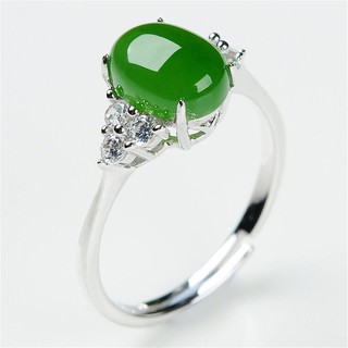 แหวน，โมราแหวน，รุ่นหญิง925เงินสีเขียวสมบัติหินเปิดแหวนหยกสดหญิง