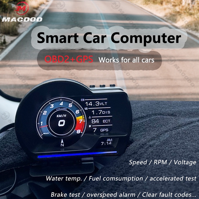 P6 สมาร์ทรถวัด OBD2 GPS Digital Speedometer HUD Head-up Display Trip ...