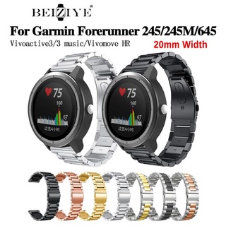 beiziye สายนาฬิกาข้อมือสแตนเลส 20 มม. สำหรับ Garmin vivoactive 3 music Metal Strap vivomove HR Forerunner 645 / 245 / 245M